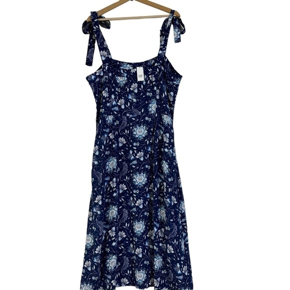 NWT Gap Blue Floral & Paisley Tie Shoulder Midi Apron Dress - Picture 3 of 12